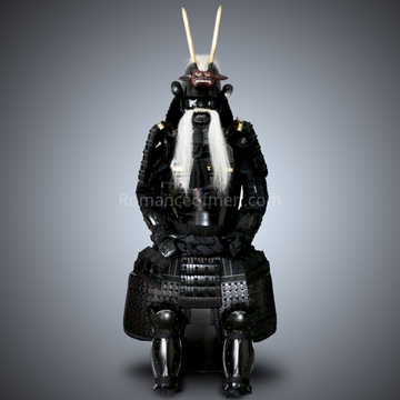 Katō Kiyomasa All Black Samurai Armor Tosei Gusoku Style Long Horn Demon Maedate Long Beard Menpo All Black Scales & Cords